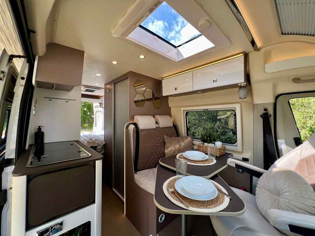 Campervan Bernie - bright modern interior with spacious living area