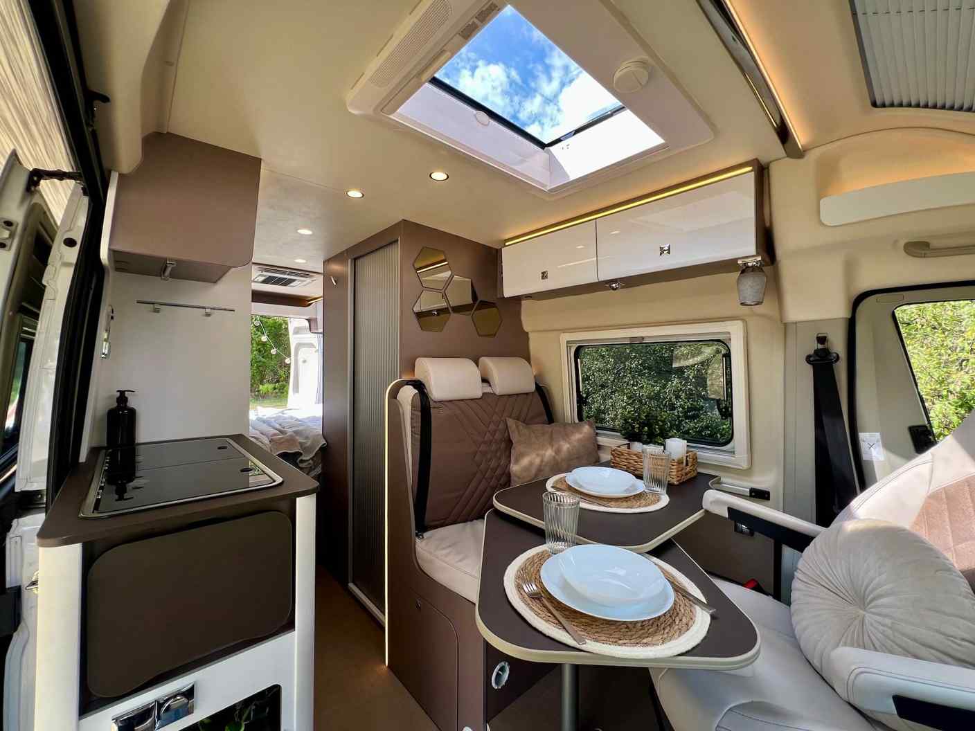 Campervan Bernie - bright modern interior with spacious living area
