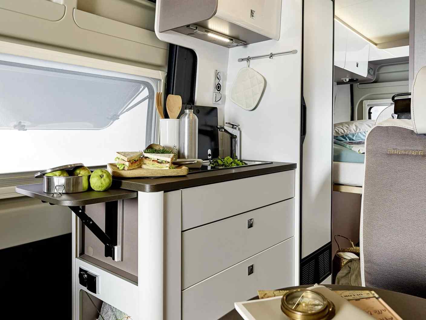 Campervan Bernie - modern fully equipped kitchen in the luxury campervan