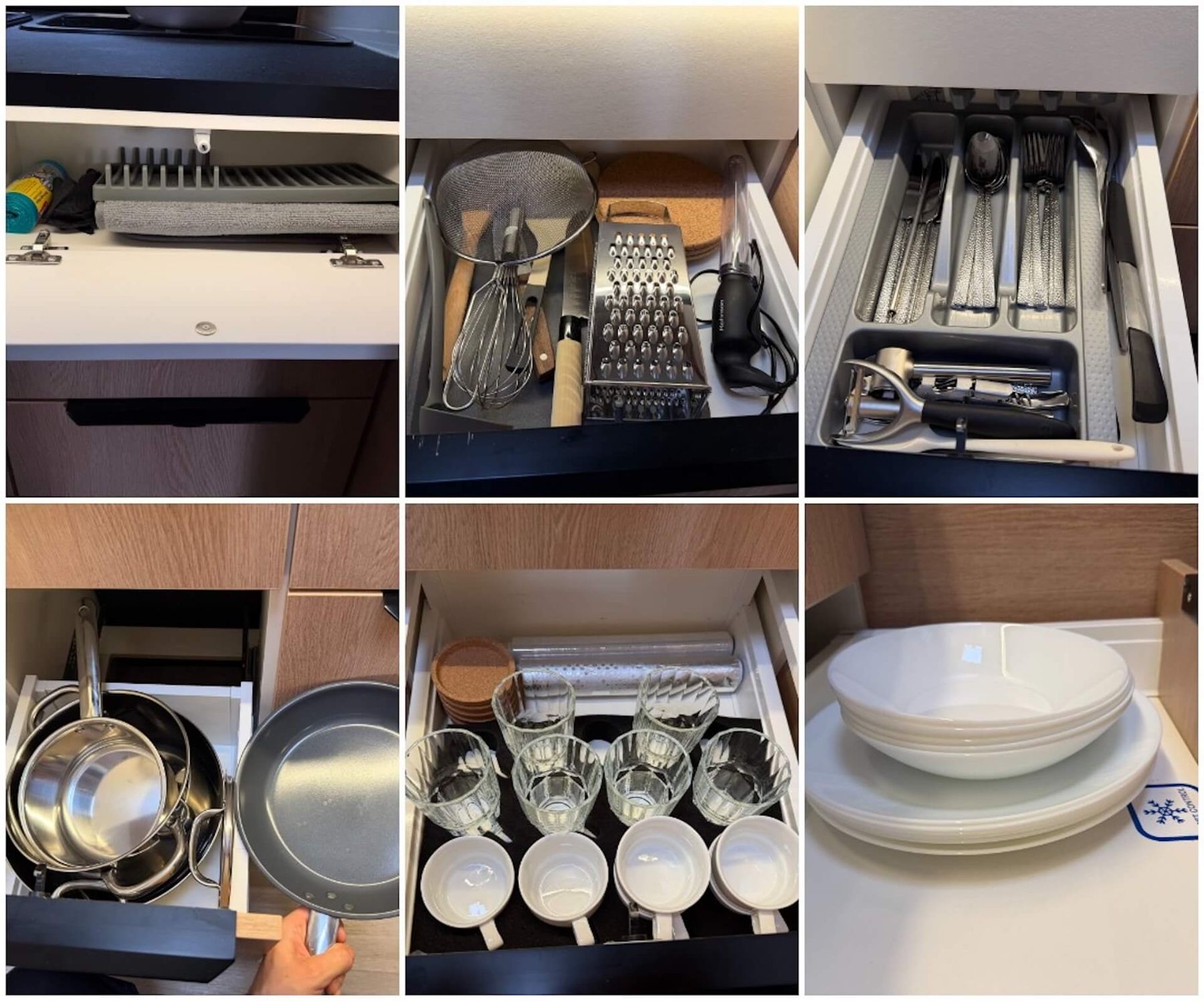 Camper Moovy - full kitchen equipment with pots, pans and utensils, ready for the road