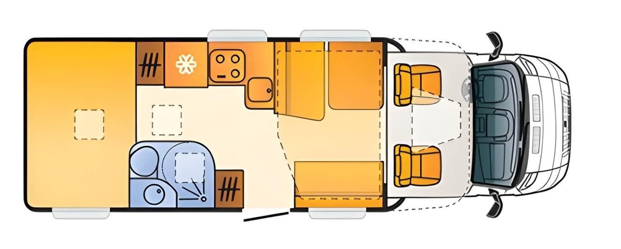 Кемпер Съни Adria SunLiving Lido M46 SP план - разпределение с 6-те спални места